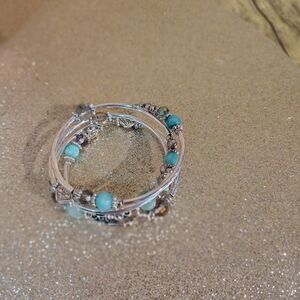 Silver Bracelet Stack with Turquoise Beads - Women Jewelry